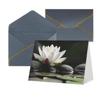 Greeting Cards Blank Note Cards with Envelopes 17.5 x 11.5cm Folding Thinking of you Cards Lotus and Black Zen Stones Invitations Card for Holiday