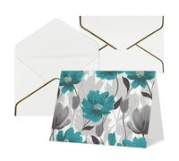 Greeting Cards Blank Note Cards with Envelopes 17.5 x 11.5cm Folding Thinking of you Cards Teal Grey and White Floral Invitations Card for Holiday