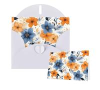 Greeting Cards Blank Note Cards with Envelopes 6"×4" Blue and Orange Flowers Greeting Card Folding Blank Greeting Note Cards Thank of You Card Blank Card for Holiday All Occasions