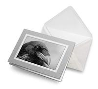 Greeting Cards Gray (Insert) BW - Black Raven Bird Crow Wild Horror Blank Greetings Card Birthday Kids Party Boys Girls #43425