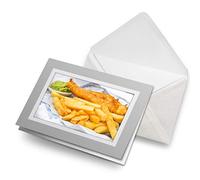 Greeting Cards Gray (Insert) - Fish & Chips Food British Seaside Blank Greetings Card Birthday Kids Party Boys Girls #21529