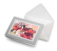 Greeting Cards Gray (Insert) - Samurai Anime Girl Japanese Blank Greetings Card Birthday Kids Party Boys Girls #2815