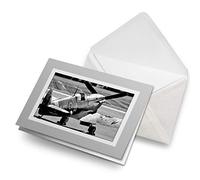 Greeting Cards Gray (Insert) - Vintage Spitfire Plane Aviation Blank Greetings Card Birthday Kids Party Boys Girls #12729