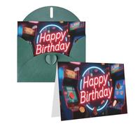 Greeting Neon Happy Birthday Blank Greetings Card With Envelopes Thank You Cards Note Cards All Occasion Cards For Christmas Holidays Birthday Graduation Anniversaries 4'' X 6''