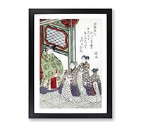Greeting The Three Ladies By Yashima Gakutei Asian Japanese Framed Print | A4 Black Framed Wall Art | Ready to Hang | Asian Nature Picture | Living Room Bedroom Lounge Office
