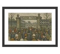 Greetingles Framed Prints. Original Designs. Made in the UK. Lowry Style Giclée Art Prints. Souvenir Art. (Oasis @ Heaton Park 2 Landscape, A4, Black)