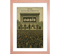 Greetingles Framed Prints. Original Designs. Made in the UK. Lowry Style Giclée Art Prints. Souvenir Art. (Oasis @ Heaton Park 1 Portrait, A4, French Oak)