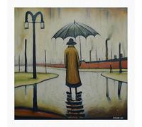 Greetingles Lowry Inspired Gi Art Print 21cm/8.25" Square. Made in UK. (Beautiful British Day - Man in Rain)