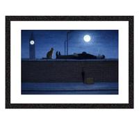 Greetingles Lowry-Style Framed Print. Beautiful Black Ash Frame. Various Designs (Man Lying On Wall At Midnight)