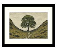 Greetingles Sycamore Gap Tree Evocative Mounted and Framed Giclee Art Print. Classic Northern Art Style. 14" x 11". Black Grain Frame