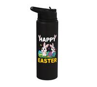 Greetings Bunny Rabbit Kawaii Lines Egg Happy Easter Sunday Stainless Steel Insulated Water Bottle