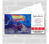 Greetings Card - Back To The Future Personalised Gift Voucher Surprise Theatre Show Ticket | Custom Greetings Card | Surprise Reveal Voucher Spoof Ticket