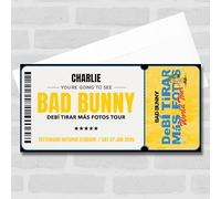 Greetings Card - Bad Bunny Debi Tirar Mas Fotos Personalised Gift Voucher Surprise Concert Ticket | Custom Greetings Card | Surprise Reveal Voucher Spoof Ticket