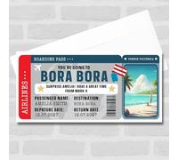 Greetings Card - Bora Bora Boarding Pass Personalised Gift Voucher Surprise Holiday Trip Ticket | Custom Greetings Card | Surprise Reveal Voucher Spoof Ticket