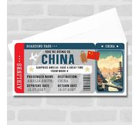 Greetings Card - China Boarding Pass Personalised Gift Voucher Surprise Holiday Trip Ticket | Custom Greetings Card | Surprise Reveal Voucher Spoof Ticket