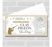 Greetings Card - Clay Pigeon Shooting Stars Gold Personalised Gift Voucher Surprise Ticket | Custom Greetings Card | Surprise Reveal Voucher Spoof Ticket