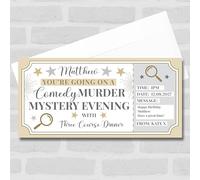 Greetings Card - Comedy Murder Mystery Evening Dinner Personalised Gift Voucher Surprise Ticket | Custom Greetings Card | Surprise Reveal Voucher Spoof Ticket