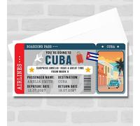 Greetings Card - Cuba Boarding Pass Personalised Gift Voucher Surprise Tip Ticket | Custom Greetings Card | Surprise Reveal Voucher Spoof Ticket