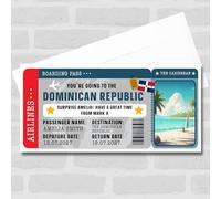 Greetings Card - Dominican Republic Boarding Pass Personalised Gift Voucher Surprise Trip Ticket | Custom Greetings Card | Surprise Reveal Voucher Spoof Ticket