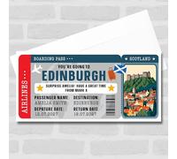 Greetings Card - Edinburgh Boarding Pass Personalised Gift Voucher Surprise Holiday Trip Ticket | Custom Greetings Card | Surprise Reveal Voucher Spoof Ticket