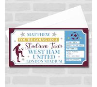 Greetings Card - Football Stadium Tour Claret Red Blue Personalised Gift Voucher Surprise Ticket | Custom Greetings Card | Surprise Reveal Voucher Spoof Ticket