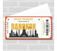 Greetings Card - Going To Bangkok Skyline Personalised Gift Voucher Surprise Trip Holiday Ticket | Custom Greetings Card | Surprise Reveal Voucher Spoof Ticket