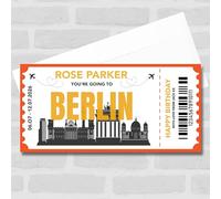 Greetings Card - Going To Berlin Skyline Personalised Gift Voucher Surprise Trip Holiday Ticket | Custom Greetings Card | Surprise Reveal Voucher Spoof Ticket