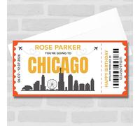 Greetings Card - Going To Chicago Skyline Personalised Gift Voucher Surprise Trip Holiday Ticket | Custom Greetings Card | Surprise Reveal Voucher Spoof Ticket