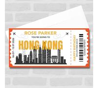 Greetings Card - Going To Hong Kong Skyline Pass Personalised Gift Voucher Surprise Trip Ticket | Custom Greetings Card | Surprise Reveal Voucher Spoof Ticket