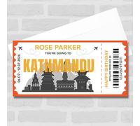 Greetings Card - Going To Kathmandu Skyline Pass Personalised Gift Voucher Surprise Trip Ticket | Custom Greetings Card | Surprise Reveal Voucher Spoof Ticket