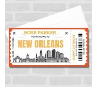 Greetings Card - Going To New Orleans Skyline Pass Personalised Gift Voucher Surprise Trip Ticket | Custom Greetings Card | Surprise Reveal Voucher Spoof Ticket