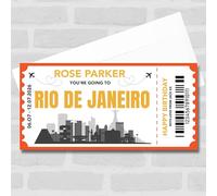 Greetings Card - Going To Rio De Janeiro Skyline Personalised Gift Voucher Surprise Trip Ticket | Custom Greetings Card | Surprise Reveal Voucher Spoof Ticket