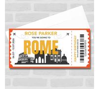 Greetings Card - Going To Rome Skyline Personalised Gift Voucher Surprise Trip Holiday Ticket | Custom Greetings Card | Surprise Reveal Voucher Spoof Ticket