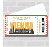 Greetings Card - Going To Vienna Skyline Personalised Gift Voucher Surprise Trip Holiday Ticket | Custom Greetings Card | Surprise Reveal Voucher Spoof Ticket