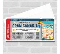 Greetings Card - Gran Canaria Spain Beach Pass Personalised Gift Voucher Surprise Trip Ticket | Custom Greetings Card | Surprise Reveal Voucher Spoof Ticket