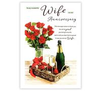 Greetings Card (ICG9005) - Anniversary Card - Wonderful Wife Anniversary Red Roses - From The Essence Range - With An Embossed And Flittered Finish.