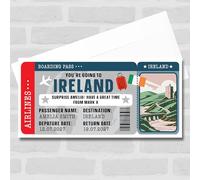 Greetings Card - Ireland Boarding Pass Personalised Gift Voucher Surprise Holiday Trip Ticket | Custom Greetings Card | Surprise Reveal Voucher Spoof Ticket