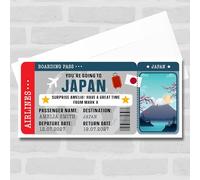 Greetings Card - Japan Boarding Pass Personalised Gift Voucher Surprise Holiday Trip Ticket | Custom Greetings Card | Surprise Reveal Voucher Spoof Ticket
