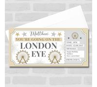 Greetings Card - London Eye Stars Gold Personalised Gift Voucher Surprise Ticket | Custom Greetings Card | Surprise Reveal Voucher Spoof Ticket