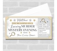 Greetings Card - Luxury Murder Mystery Evening Dinner Personalised Gift Voucher Surprise Ticket | Custom Greetings Card | Surprise Reveal Voucher Spoof Ticket