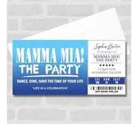 Greetings Card - Mamma Mia The Party Personalised Gift Voucher Surprise Theatre Ticket | Custom Greetings Card | Surprise Reveal Voucher Spoof Ticket