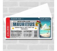 Greetings Card - Mauritius Caribbean Boarding Pass Personalised Gift Voucher Surprise Trip Ticket | Custom Greetings Card | Surprise Reveal Voucher Spoof Ticket
