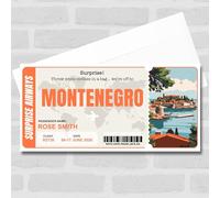 Greetings Card - Montenegro Boarding Pass Personalised Gift Voucher Surprise Trip Holiday Ticket | Custom Greetings Card | Surprise Reveal Voucher Spoof Ticket