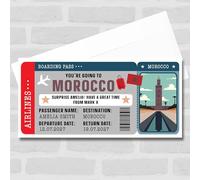 Greetings Card - Morocco Boarding Pass Personalised Gift Voucher Surprise Holiday Trip Ticket | Custom Greetings Card | Surprise Reveal Voucher Spoof Ticket