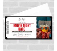 Greetings Card - Movie Night Date Personalised Surprise Ticket Gift Voucher | Custom Greetings Card | Surprise Reveal Voucher Spoof Ticket