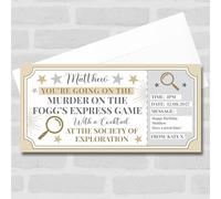 Greetings Card - Murder Express Game Personalised Gift Voucher Surprise Ticket | Custom Greetings Card | Surprise Reveal Voucher Spoof Ticket