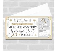 Greetings Card - Murder Mystery Scavenger Hunt London Personalised Gift Voucher Surprise Ticket | Custom Greetings Card | Surprise Reveal Voucher Spoof Ticket