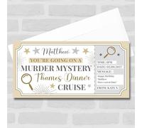 Greetings Card - Murder Mystery Thames Dinner Cruise Personalised Gift Voucher Surprise Ticket | Custom Greetings Card | Surprise Reveal Voucher Spoof Ticket