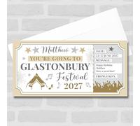 Greetings Card - Music Festival Stars Gold Personalised Gift Voucher Surprise Ticket | Custom Greetings Card | Surprise Reveal Voucher Spoof Ticket