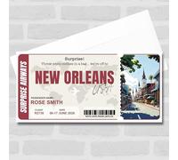 Greetings Card - New Orleans Boarding Pass Personalised Gift Voucher Surprise Trip Holiday Ticket | Custom Greetings Card | Surprise Reveal Voucher Spoof Ticket